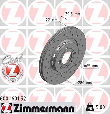 Zimmermann 600.1601.52 - Тормозной диск avtokuzovplus.com.ua