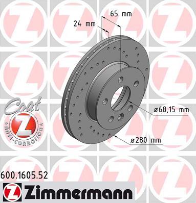 Zimmermann 600.1605.52 - Тормозной диск avtokuzovplus.com.ua