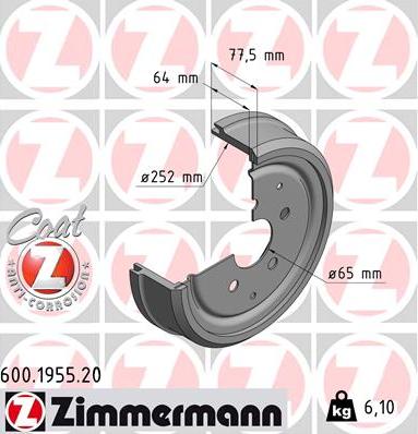 Zimmermann 600.1955.20 - Гальмівний барабан autocars.com.ua