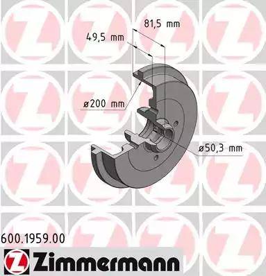 Zimmermann 600.1959.00 - Гальмівний барабан autocars.com.ua