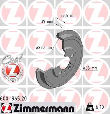 Zimmermann 600196520 - Гальмівний барабан autocars.com.ua