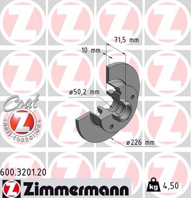 Zimmermann 600.3201.20 - Тормозной диск avtokuzovplus.com.ua