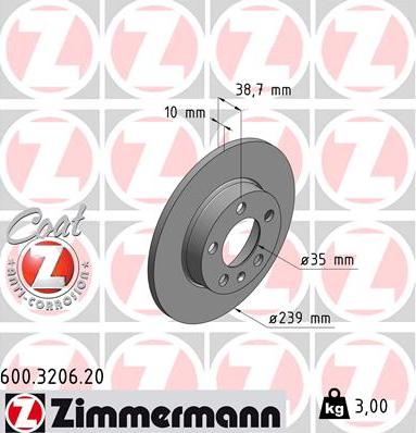 Zimmermann 600.3206.20 - Тормозной диск avtokuzovplus.com.ua