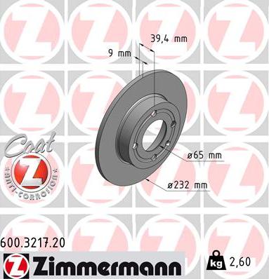 Zimmermann 600.3217.20 - Гальмівний диск autocars.com.ua