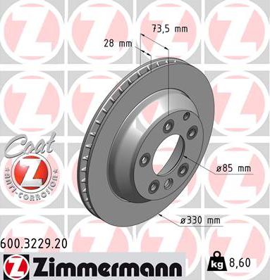 Zimmermann 600.3229.20 - Тормозной диск avtokuzovplus.com.ua