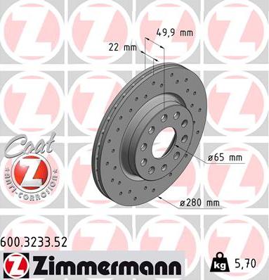 Zimmermann 600.3233.52 - Тормозной диск avtokuzovplus.com.ua