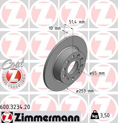Zimmermann 600.3234.20 - Тормозной диск avtokuzovplus.com.ua