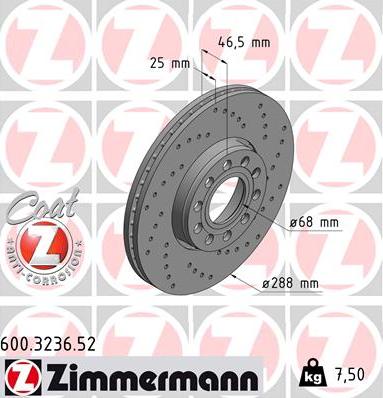 Zimmermann 600.3236.52 - Гальмівний диск autocars.com.ua