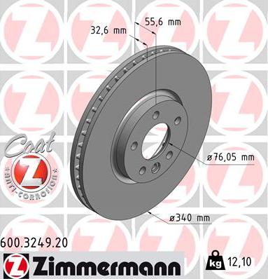Zimmermann 600.3249.20 - Диск тормозной VAG с антикоррозионным покрытием Coat Z autodnr.net