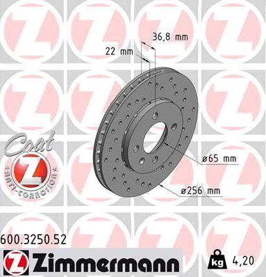 Zimmermann 600.3250.52 - Гальмівний диск autocars.com.ua