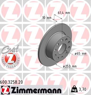 Zimmermann 600.3258.20 - Гальмівний диск autocars.com.ua