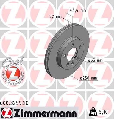 Zimmermann 600.3259.20 - Гальмівний диск autocars.com.ua