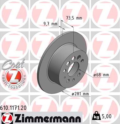 Zimmermann 610.1171.20 - Тормозной диск avtokuzovplus.com.ua