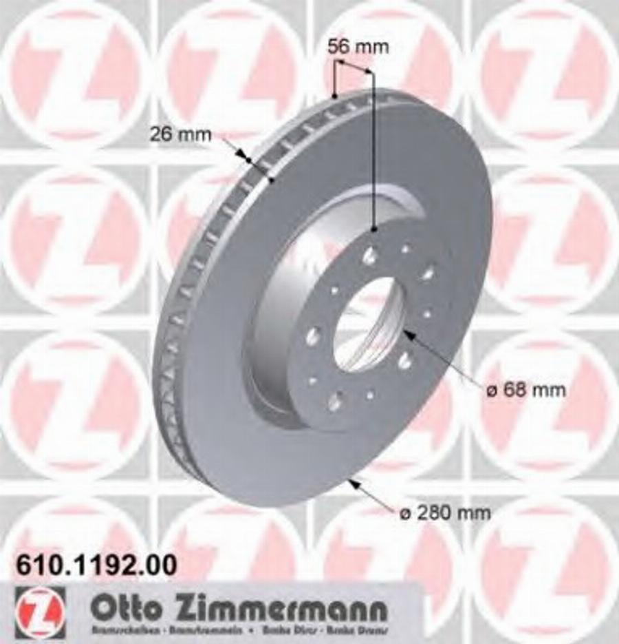 Zimmermann 610 1192 00 - Тормозной диск avtokuzovplus.com.ua