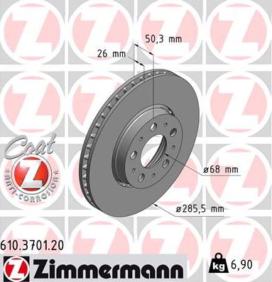 Zimmermann 610.3701.20 - Тормозной диск avtokuzovplus.com.ua