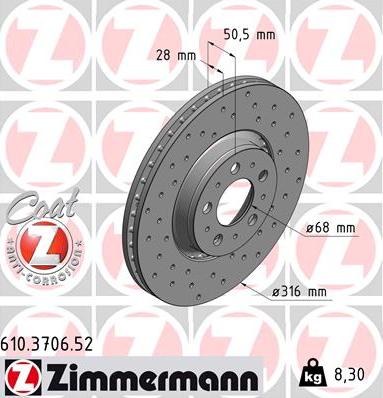 Zimmermann 610.3706.52 - Гальмівний диск autocars.com.ua