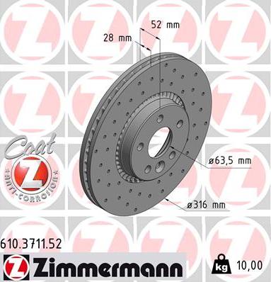 Zimmermann 610.3711.52 - Тормозной диск avtokuzovplus.com.ua