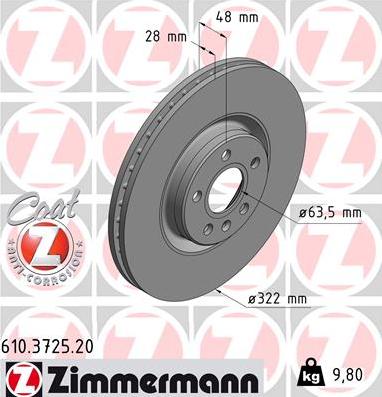 Zimmermann 610.3725.20 - Тормозной диск avtokuzovplus.com.ua