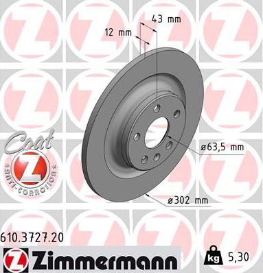 Zimmermann 610.3727.20 - Тормозной диск avtokuzovplus.com.ua