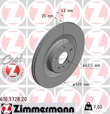 Zimmermann 610.3728.20 - Тормозной диск avtokuzovplus.com.ua