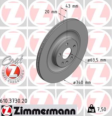 Zimmermann 610.3730.20 - Гальмівний диск autocars.com.ua