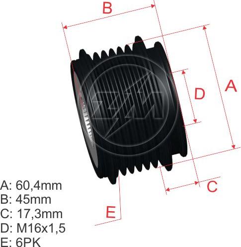 ZM ZM 96.012.38 - Ремінний шків, генератор autocars.com.ua